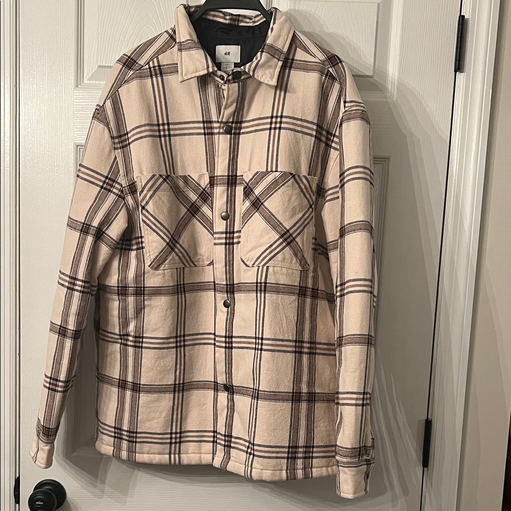 H&M Plaid Brown, Beige and Black Quilted Jacket